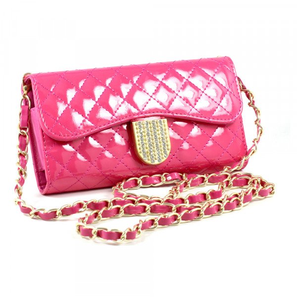 Wholesale iPhone 6 Plus Note 4 Universal Diamond Flip Wallet Strap Purse Case (Hot Pink)